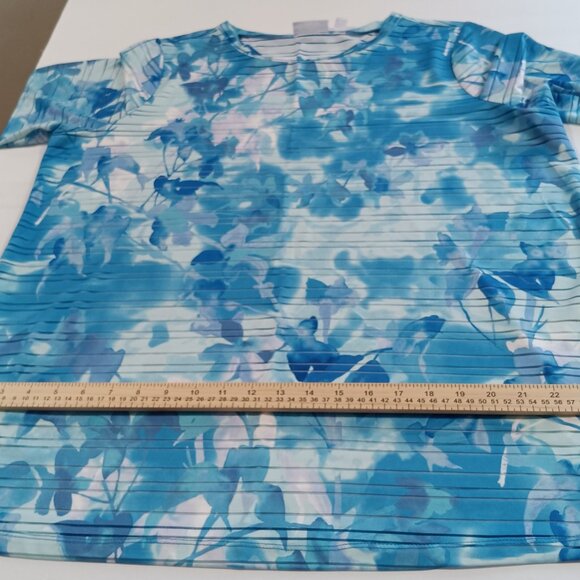 Susan Graver Passport Women's XL Blue Silky Liquid Knit Tunic Floral Print - Picture 7 of 14